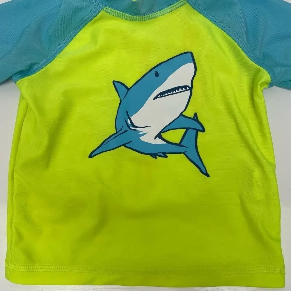 Wave Zone Swimsuit Bright Green/Yellow & Blue 2-Pieces Sharks Baby Boy Size 12M